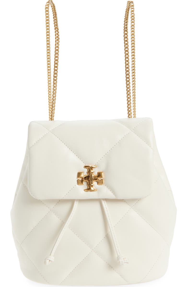 Tory Burch Small Kira Diamond Quilted Leather Backpack, Main, color, Warm White