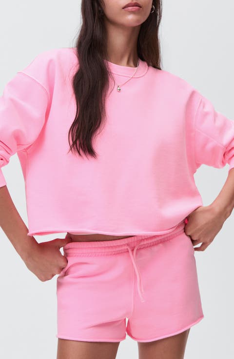 Cotton Raw Hem Crop Sweatshirt