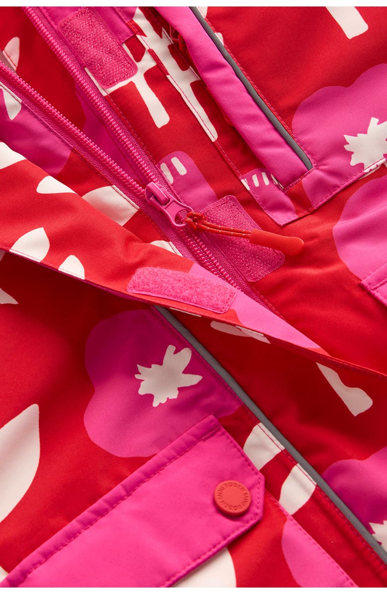 Mini Boden Kids' All Weather Faux Fur Trim Hooded Waterproof Coat, Alternate, color, Giant Pink Flower