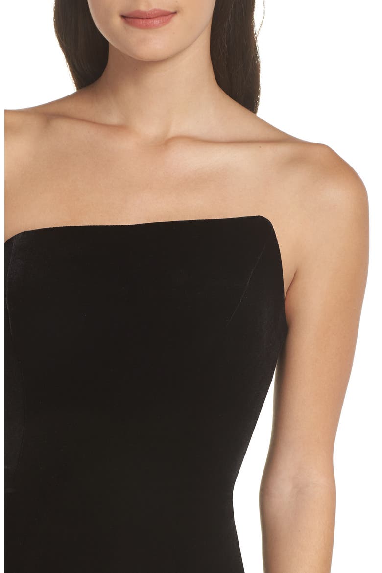 Xscape Strapless Velvet Gown, Alternate, color, BLACK