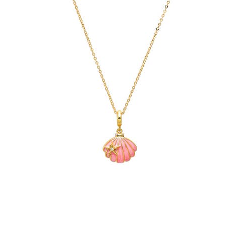 Starfish Accent Pink Shell Pendant Necklace