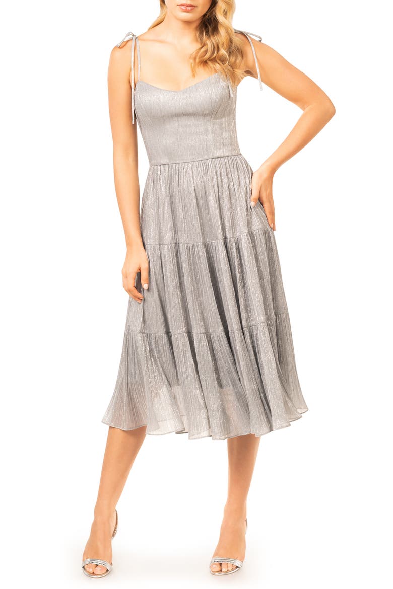 Dream Metallic Tiered Midi Dress, Main, color, DOVE MULTI