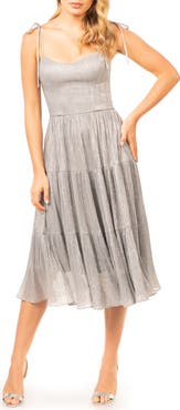 Dress the Population Dream Metallic Tiered Midi Dress