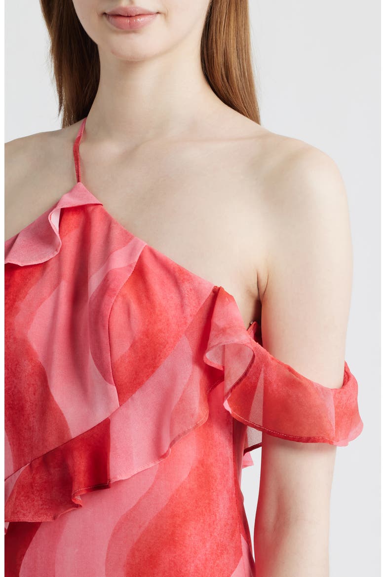 Wioletta Ruffle Asymmetric Gown, Alternate, color, CORAL SWIRL