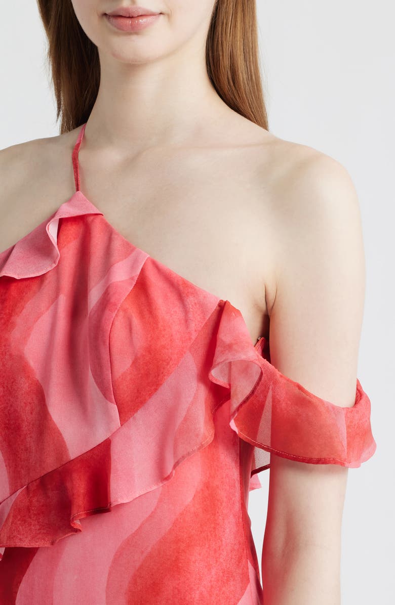 Sonya Moda Wioletta Ruffle Asymmetric Gown, Alternate, color, Coral Swirl