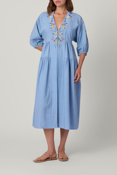 Embroidered Linen Evora Midi Coverup