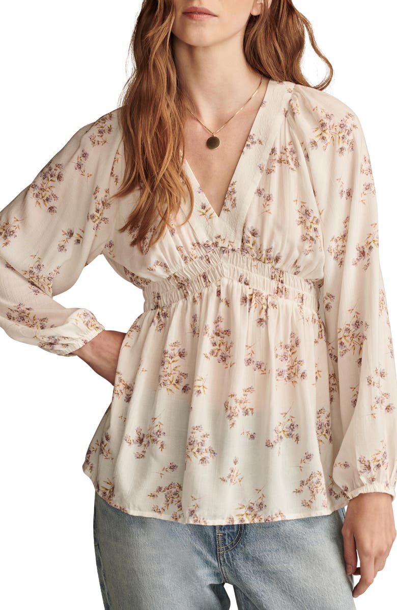 Lucky Brand Floral Smocked Waist Top, Main, color, 