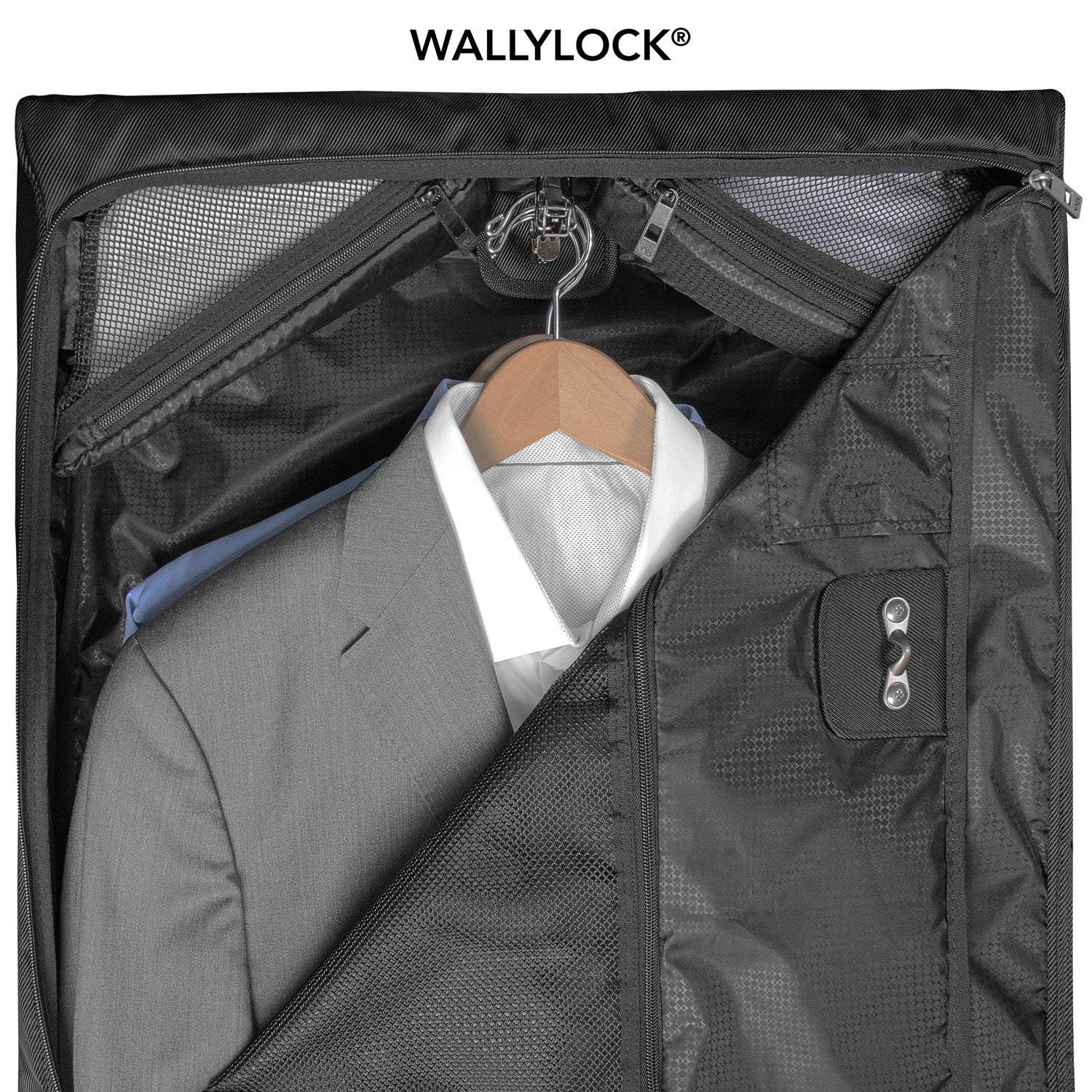 Wallybags 45" Premium Framed Garment Bag with shoulder strap and multiple pockets in Grey, Alternate, color, Black