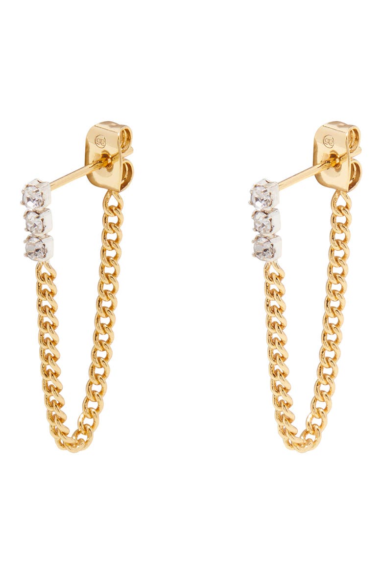 Wilder Shimmer Chain Huggie Hoop Earrings, Main, color, WHITE CRYSTAL / GOLD / SILVER