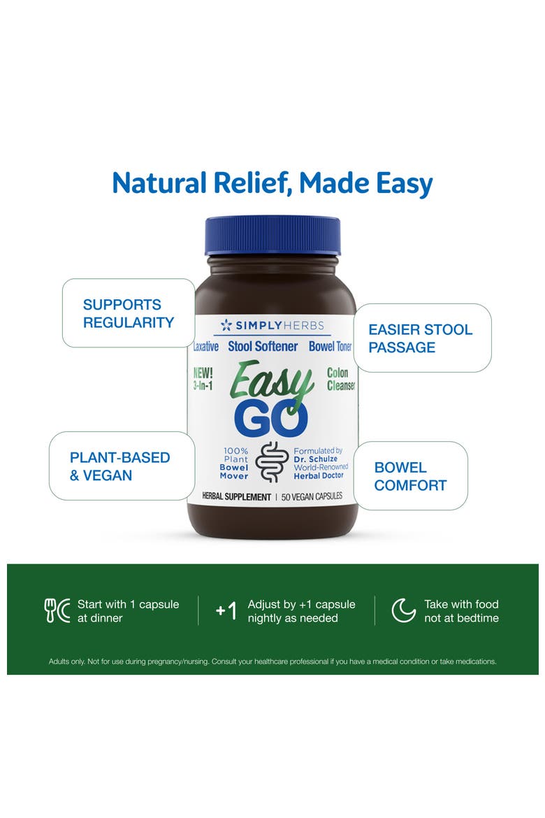 Simply Herbs Easy Go Bowel Mover for Colon Health Support and Regular Bowel Movements, Plant-Based Ingredients, Alternate, color, Brown
