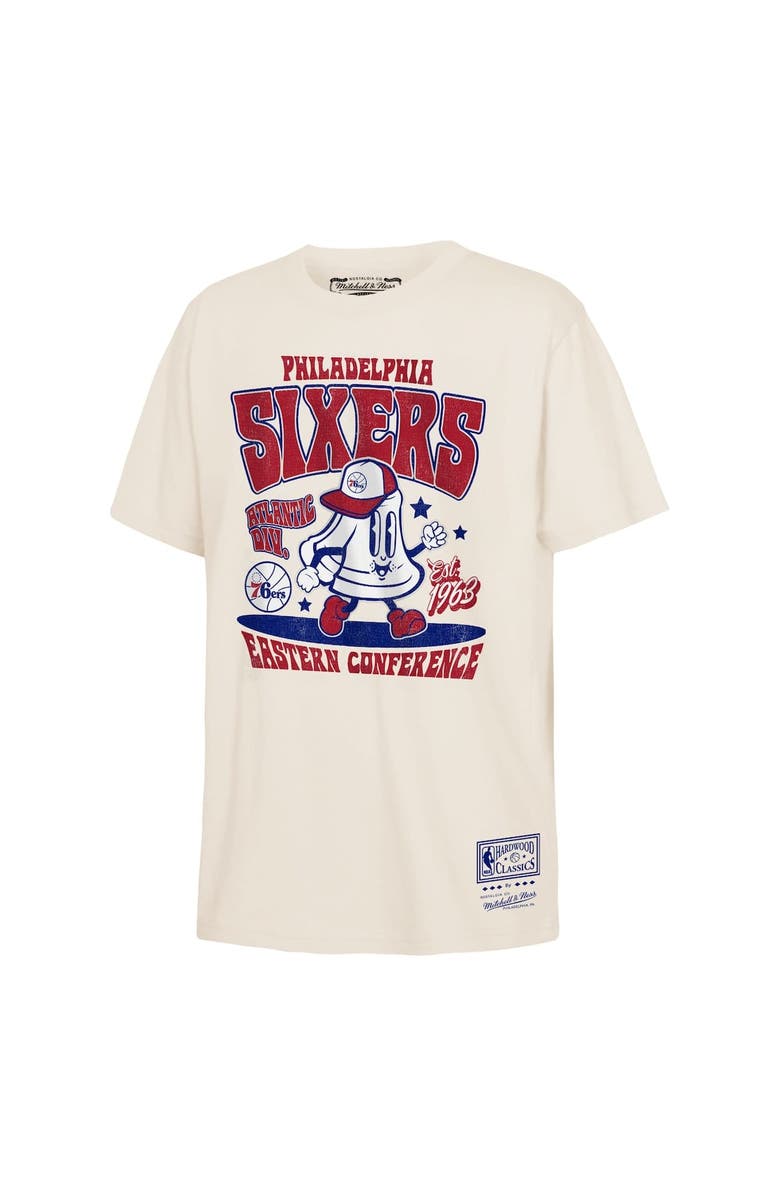 Mitchell & Ness Youth Mitchell & Ness Cream Philadelphia 76ers Retro Mascot Script T-Shirt, Alternate, color, Cream
