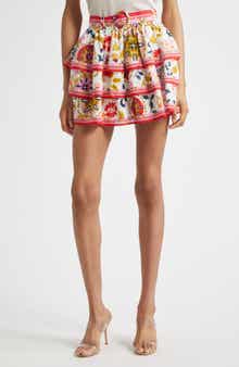 Marla Mixed Print Tiered Cotton Blend Miniskirt