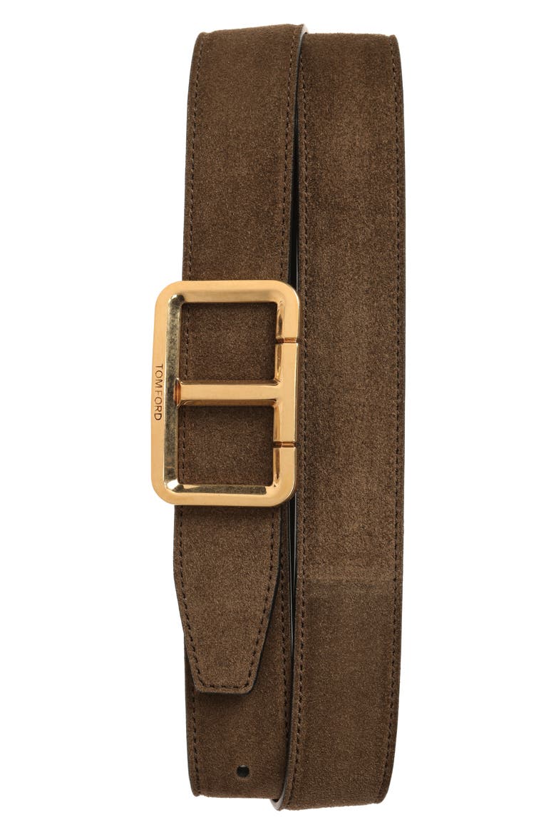 Scored Suede T-Buckle Belt, Main, color, 1E043 ARMY GREEN