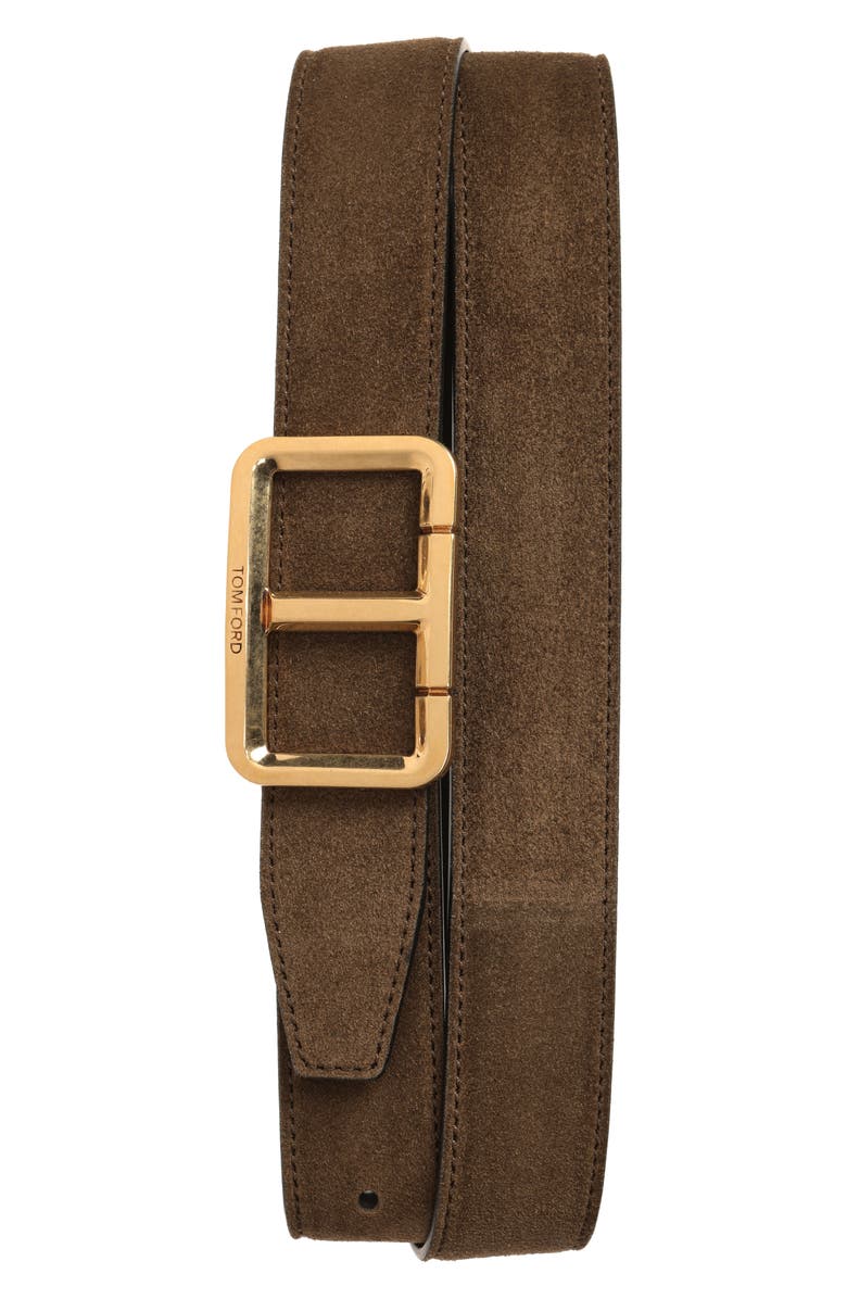 TOM FORD Scored Suede T-Buckle Belt, Main, color,