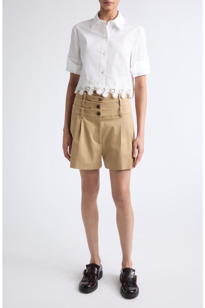 Cherry Lace Crop Stretch Cotton Button-Up Shirt, Alternate, color, WHITE