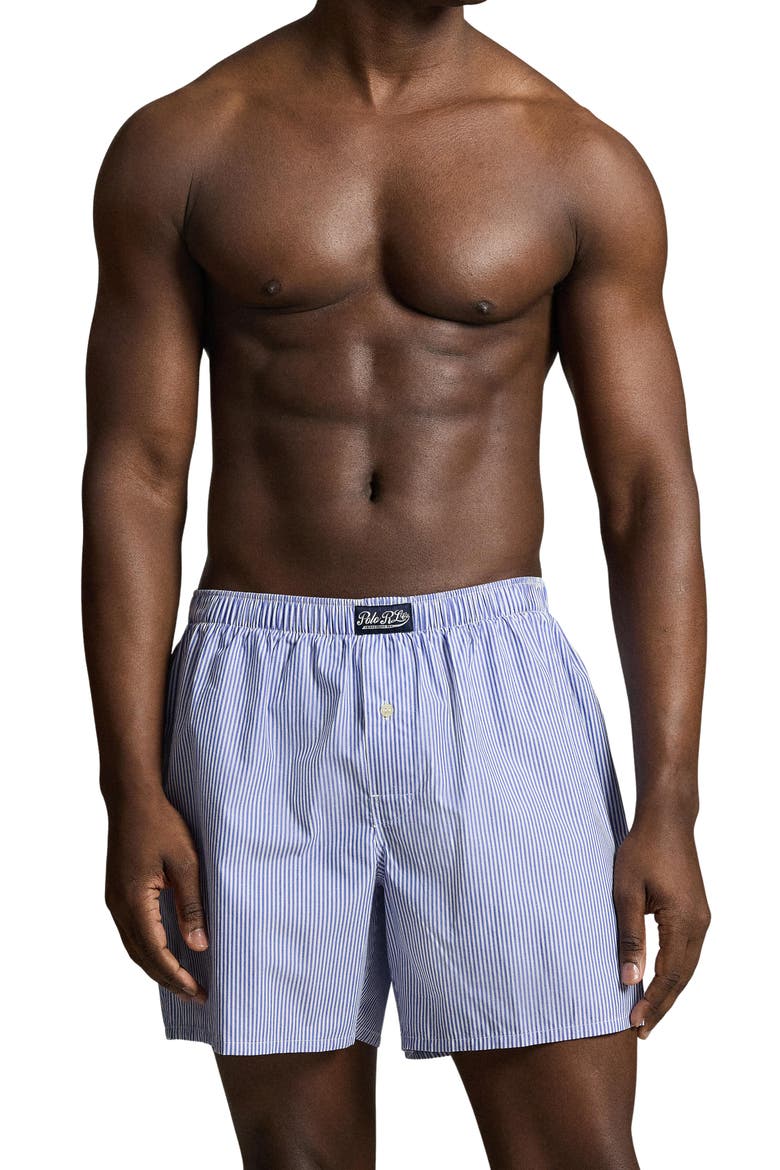 Woven Cotton Boxers, Main, color, BLUE STRIPE