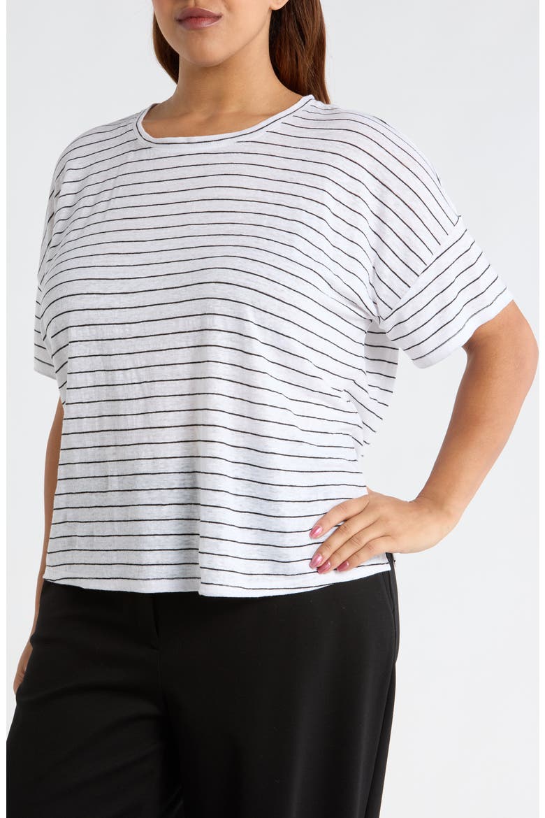 Boxy Organic Linen Slub T-Shirt, Alternate, color, WHITE/ BLACK