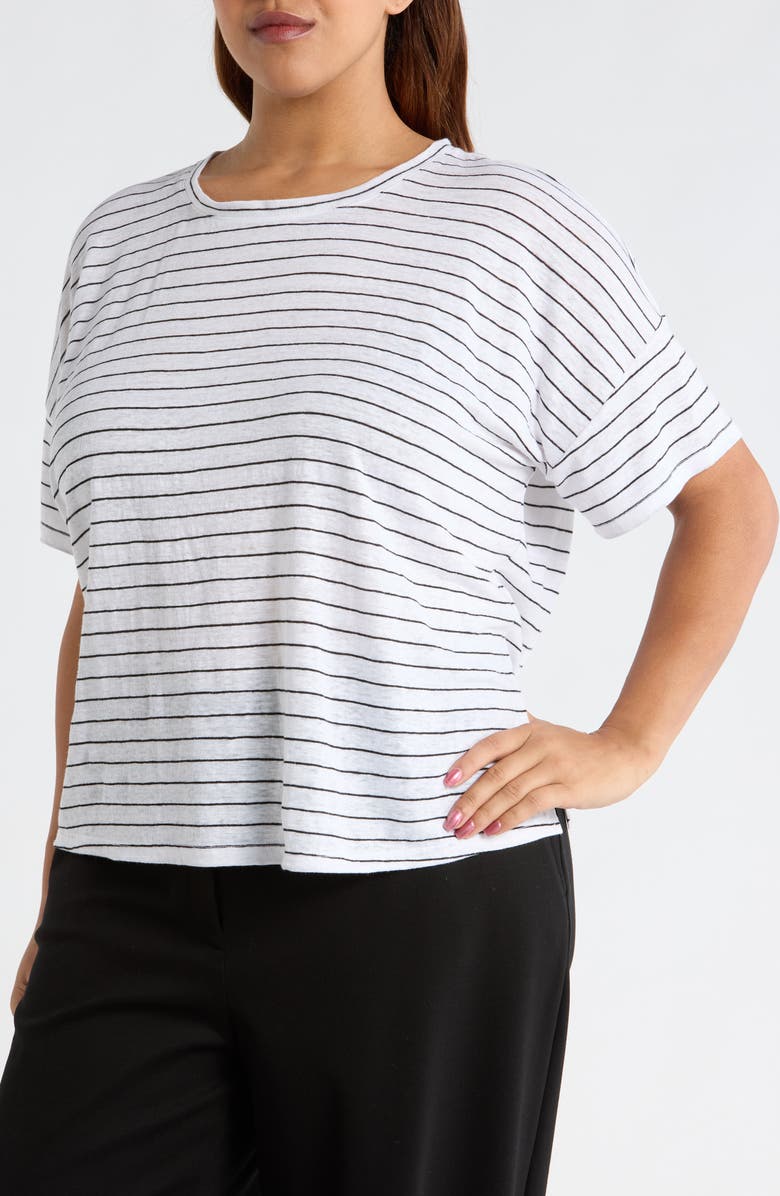 Eileen Fisher Boxy Organic Linen Slub T-Shirt, Alternate, color, White/ Black