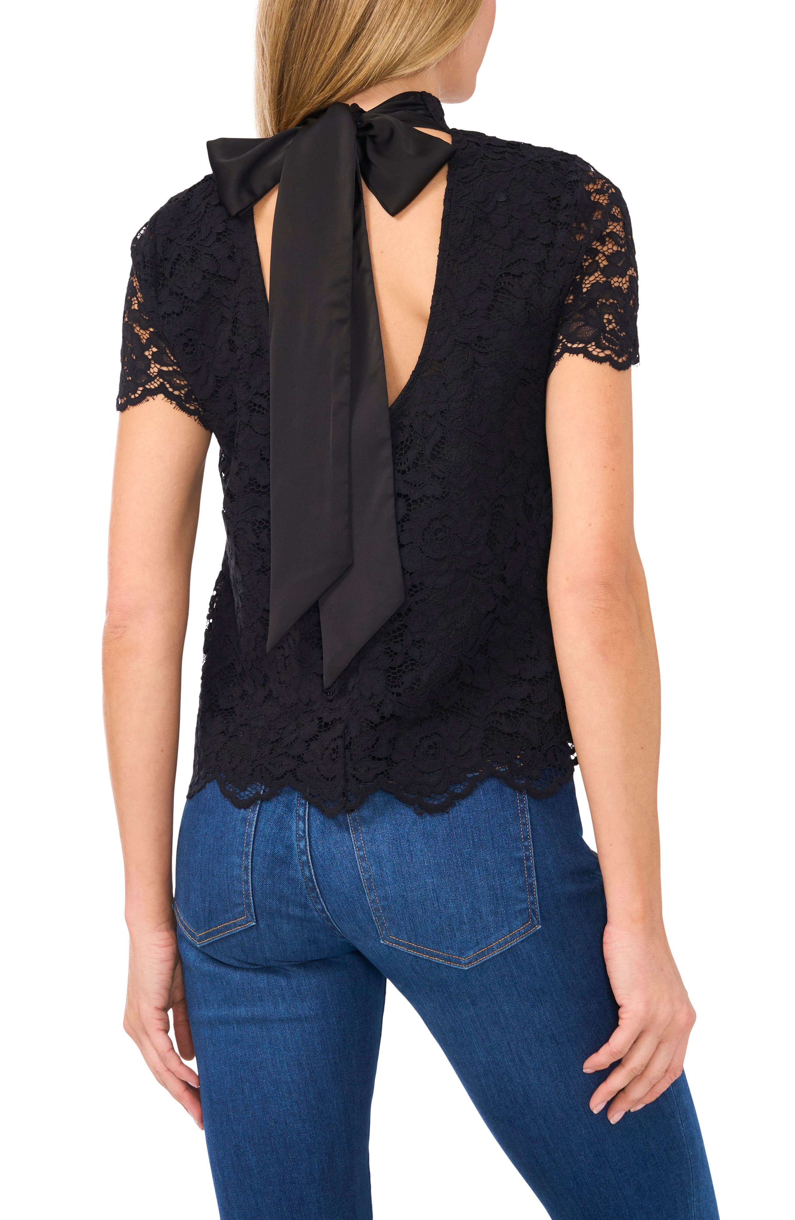 Bow Mock Neck Lace Top - image 2