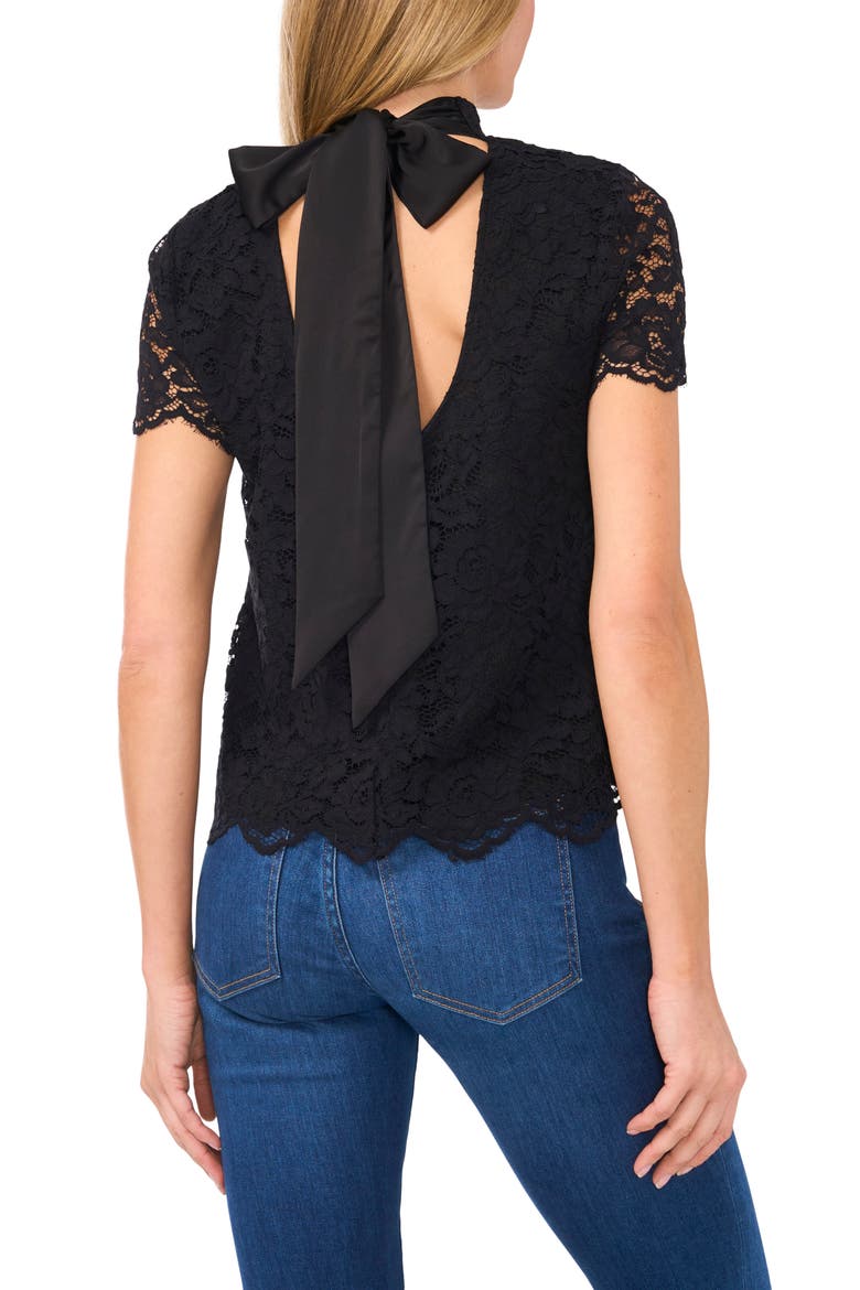 Bow Mock Neck Lace Top, Alternate, color, RICH BLACK