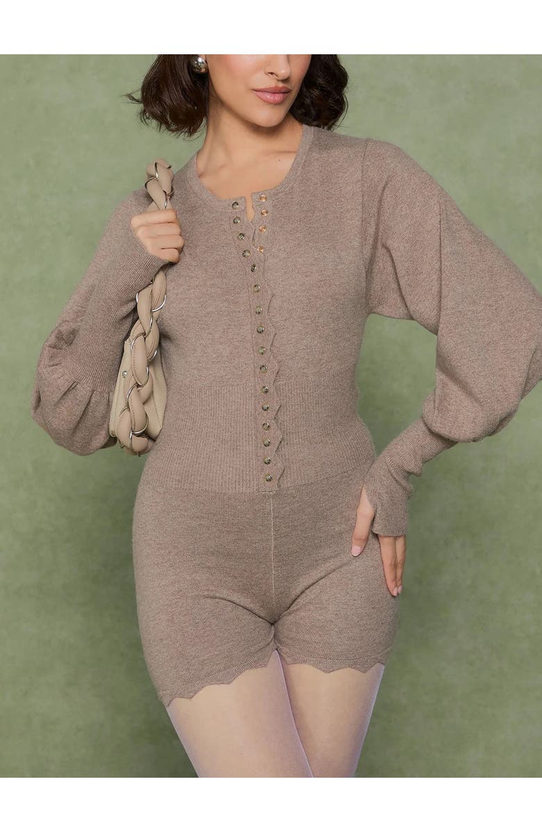 Manière De Voir Michele Knitted Scallop Hem Playsuit, Alternate, color, Taupe