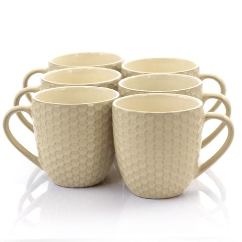 Honeycomb 6 Piece 15 Ounce Round Stoneware Mug Set