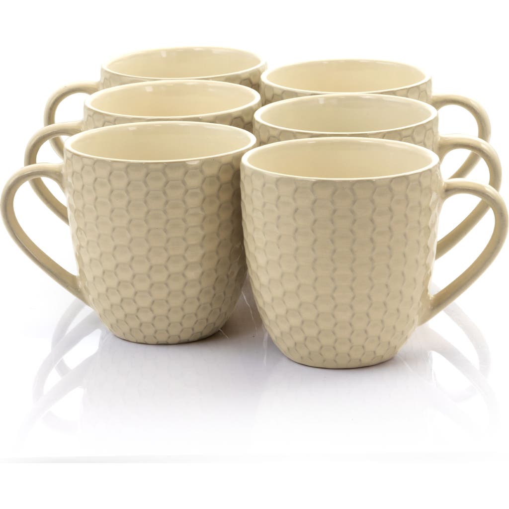Elama Honeycomb 6 Piece 15 Ounce Round Stoneware Mug Set In Neutral