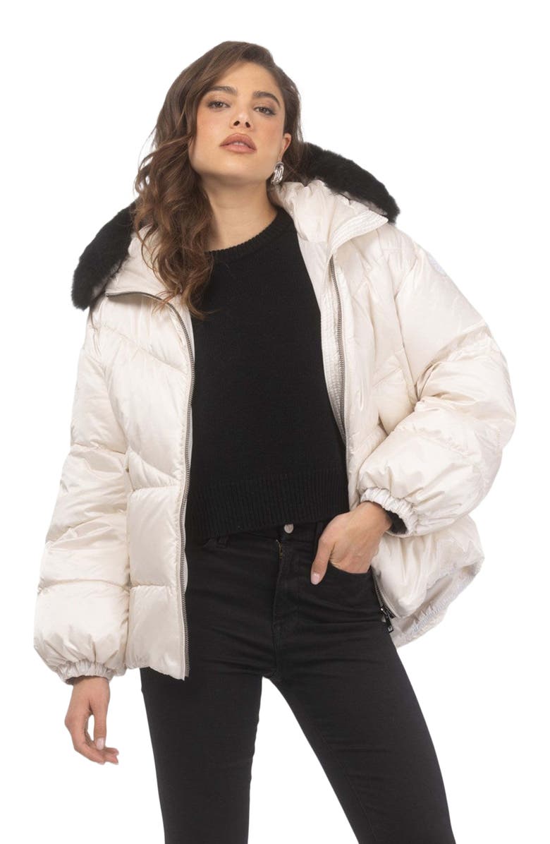 GORSKI Apres-Ski High-Low Jacket With Detachable Trim, Alternate, color, Champagne/Black