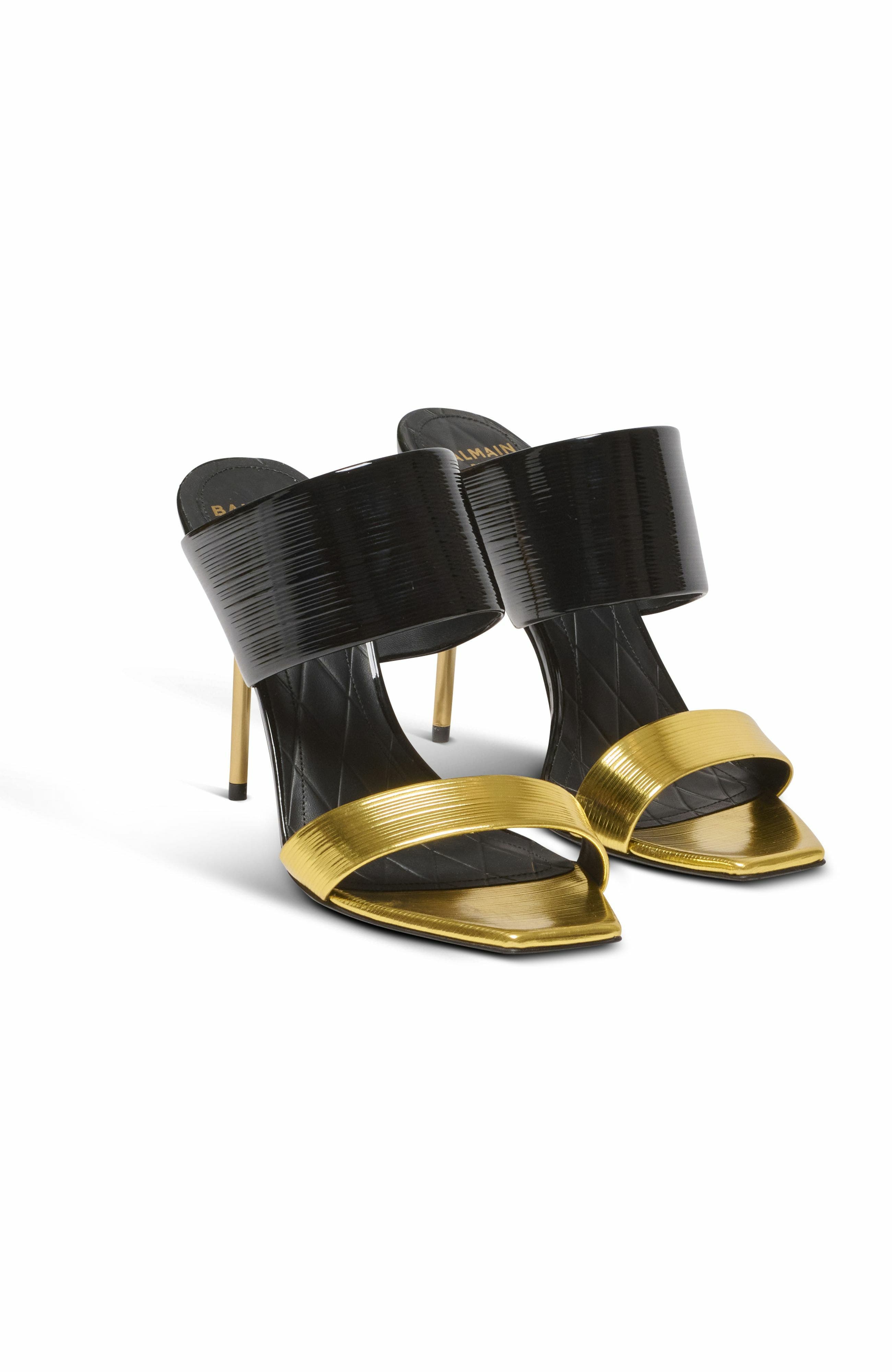 Balmain Pb Mules In Striped Leather, Alternate, color, Black