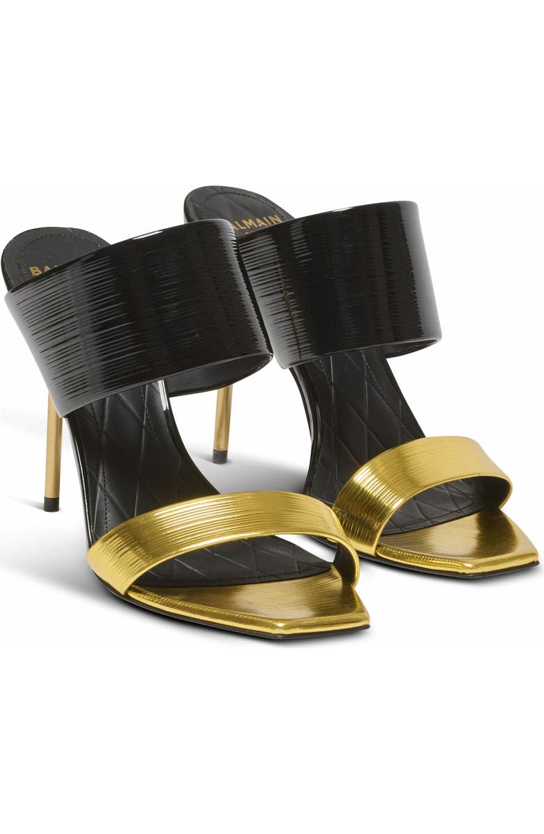 Balmain Pb Mules In Striped Leather, Alternate, color, Black