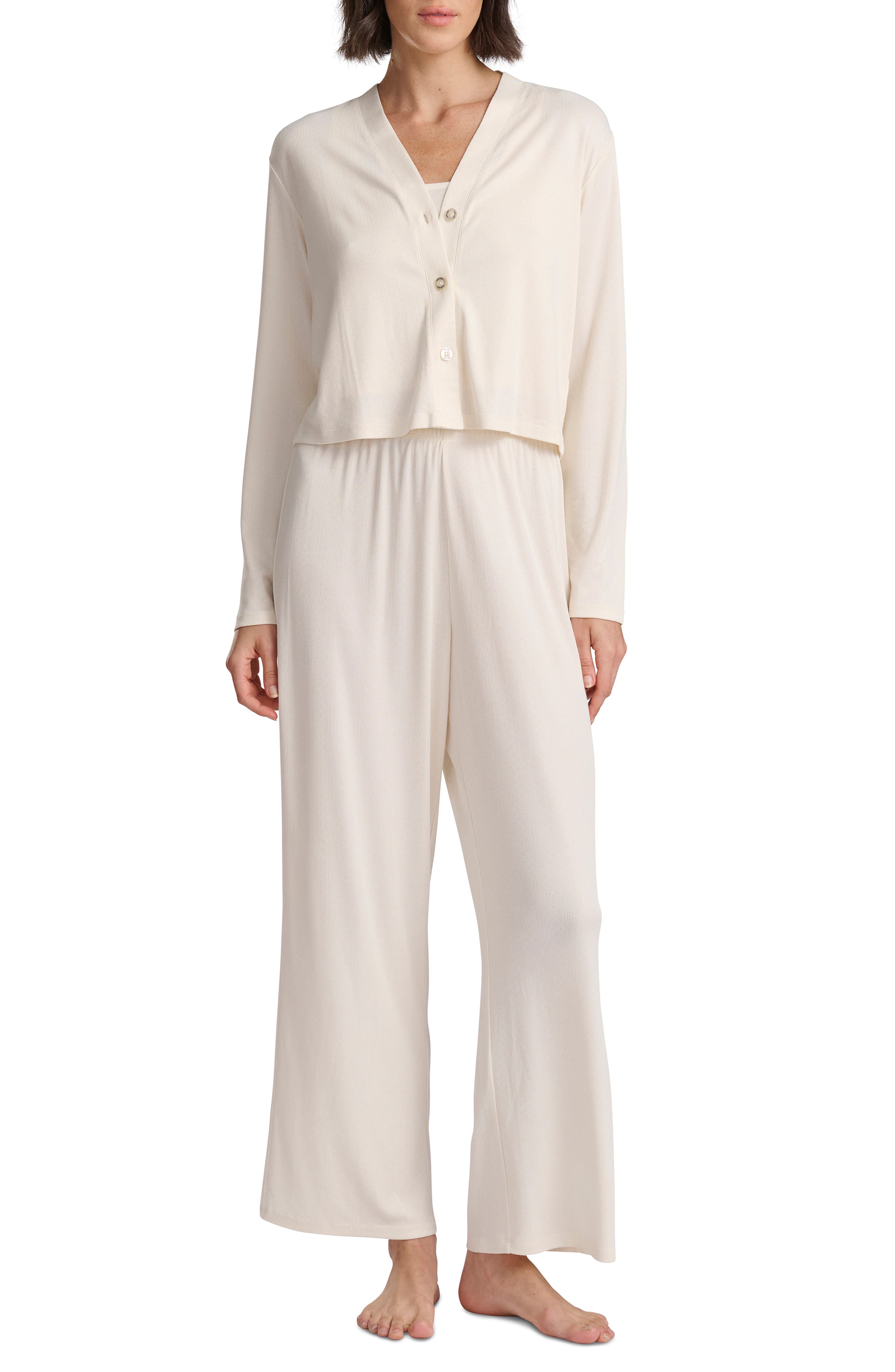 Splendid Pointelle Cardigan, Camisole & Pants Pajamas