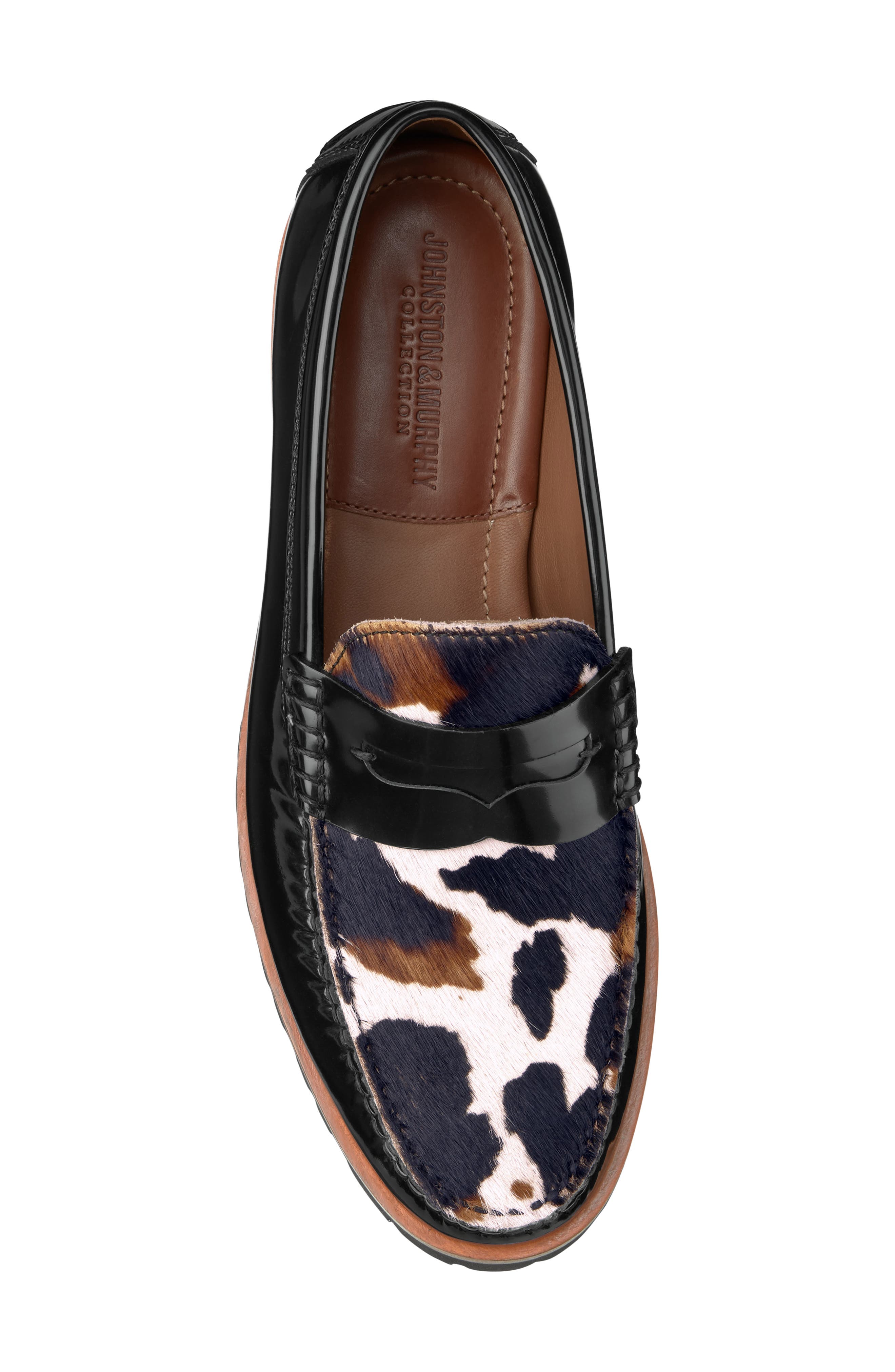 Baldwin Lug Sole Penny Loafer, Alternate, color, BLACK/ WHITE MULTI HAIRCALF