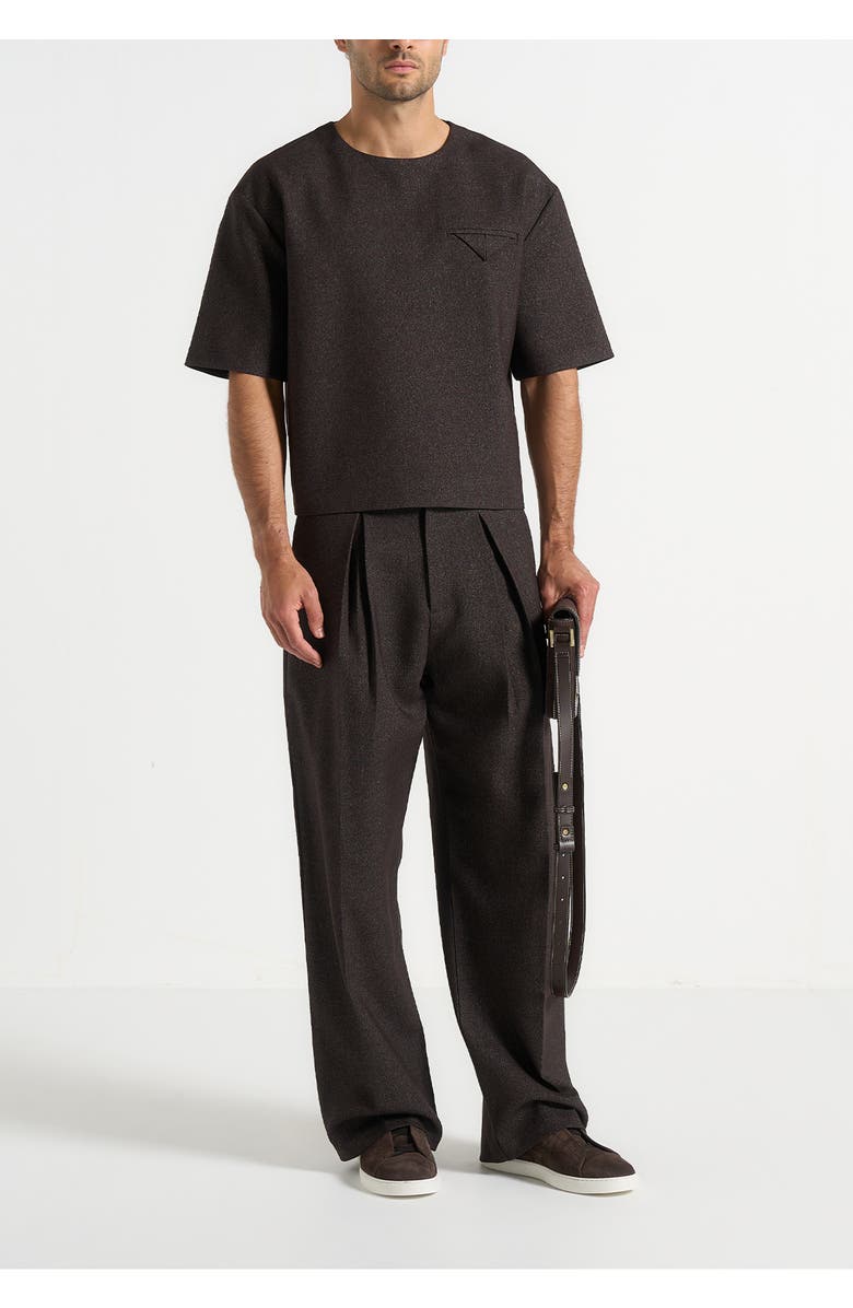 Manière De Voir Leon Boxy Cropped Hatched T-Shirt, Main, color, Brown