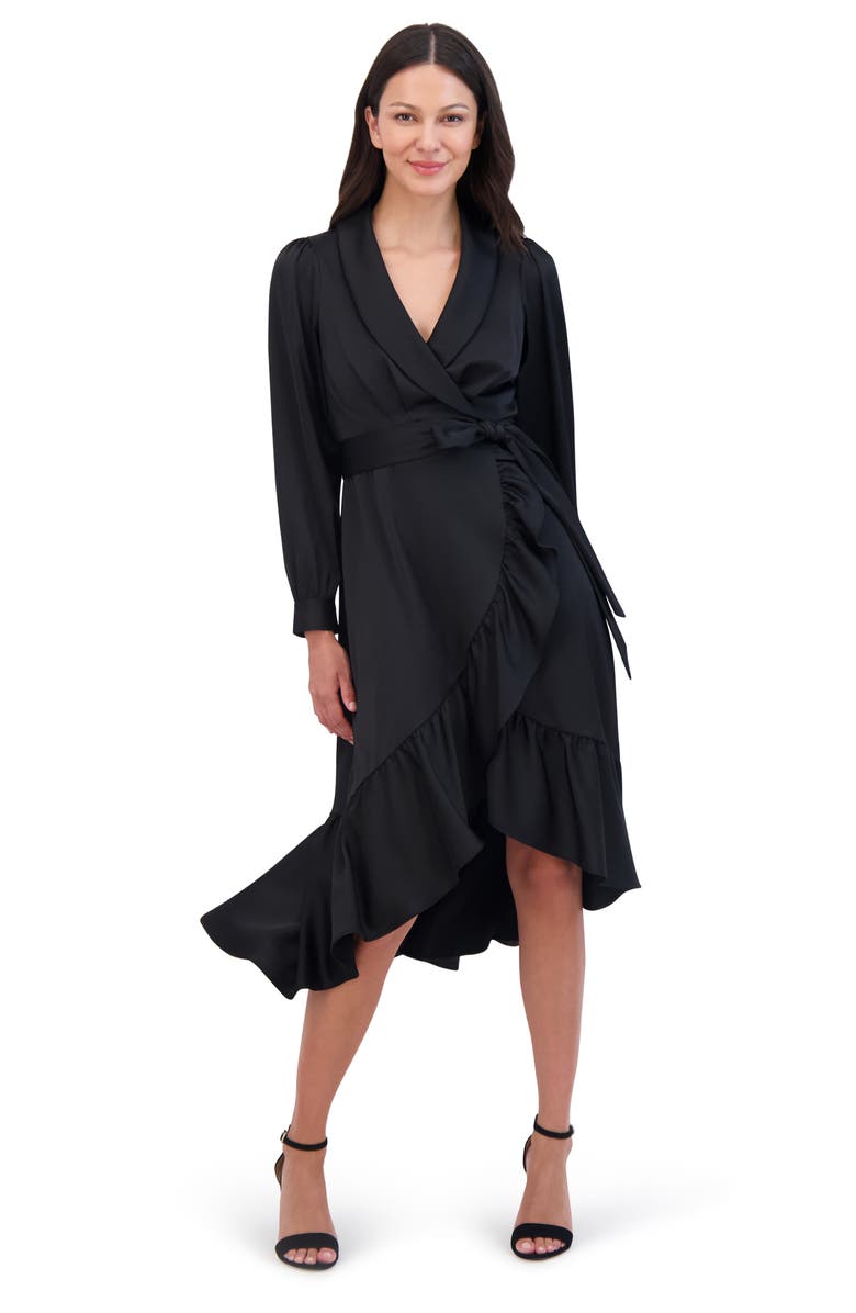 Vince Camuto Long Sleeve Faux Wrap Satin High-Low Dress, Alternate, color, 