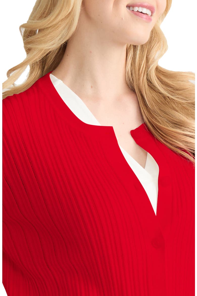 Rib Short Sleeve Cardigan, Alternate, color, ROUGE