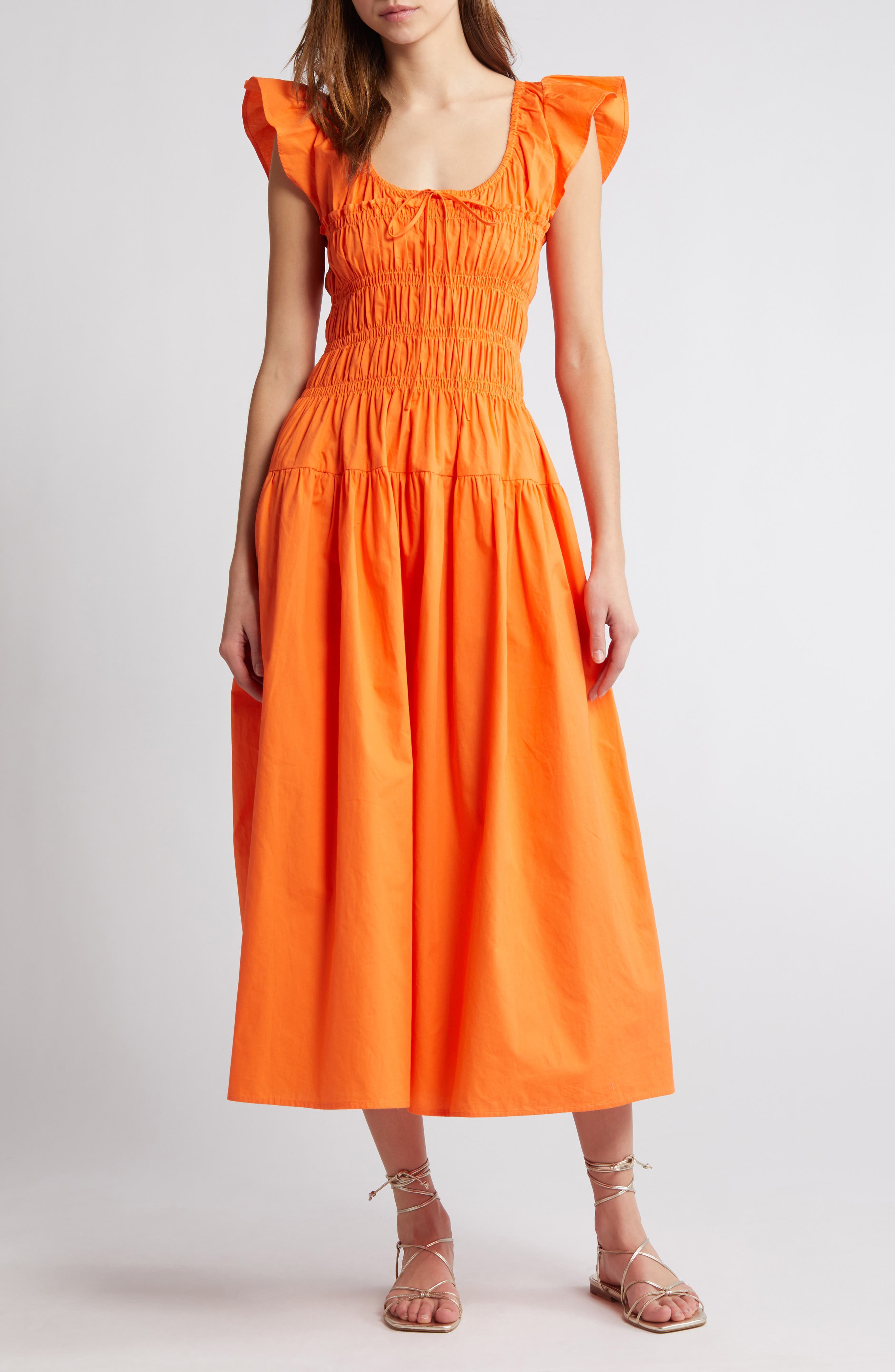 Smocked Bodice Cotton Midi Dress