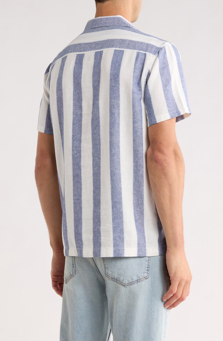Nordstrom Linen Blend Camp Shirt, Alternate, color, Blue Bijou Cabana Stripe
