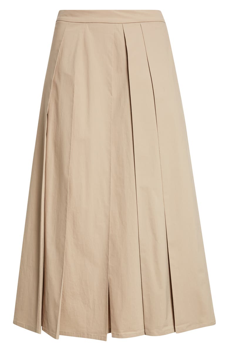Giorgio Armani Dune Pleated Stretch Cotton Poplin Skirt, Main, color, Tan