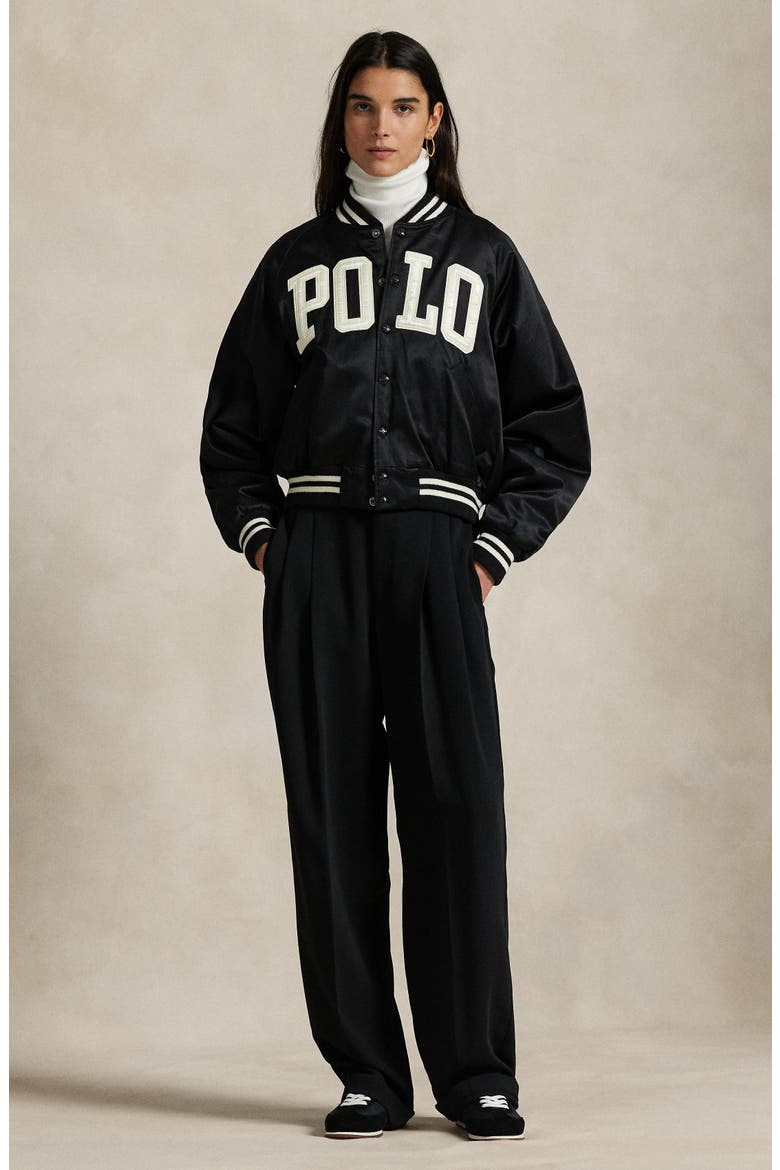 Logo Satin Bomber Jacket, Alternate, color, POLO BLACK