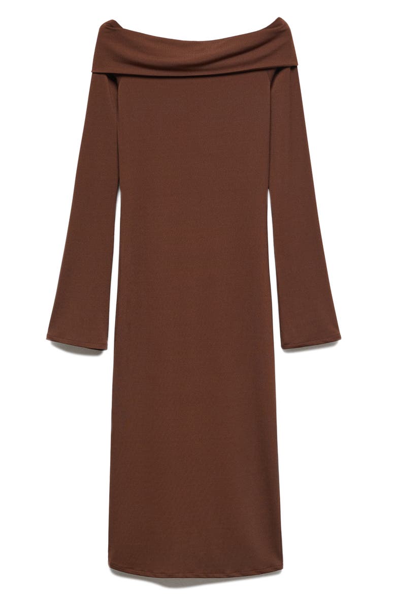Off the Shoulder Long Sleeve Body-Con Midi Dress, Alternate, color, CHOCOLATE