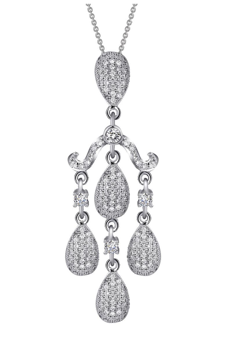 Lafonn Platinum Plated Royal Chandelier Necklace with Simulated Diamonds, Main, color, 
