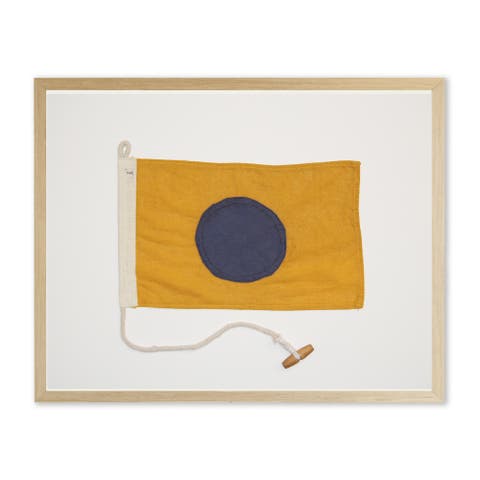 Yellow and Navy Flag in Natural Wooden Frame