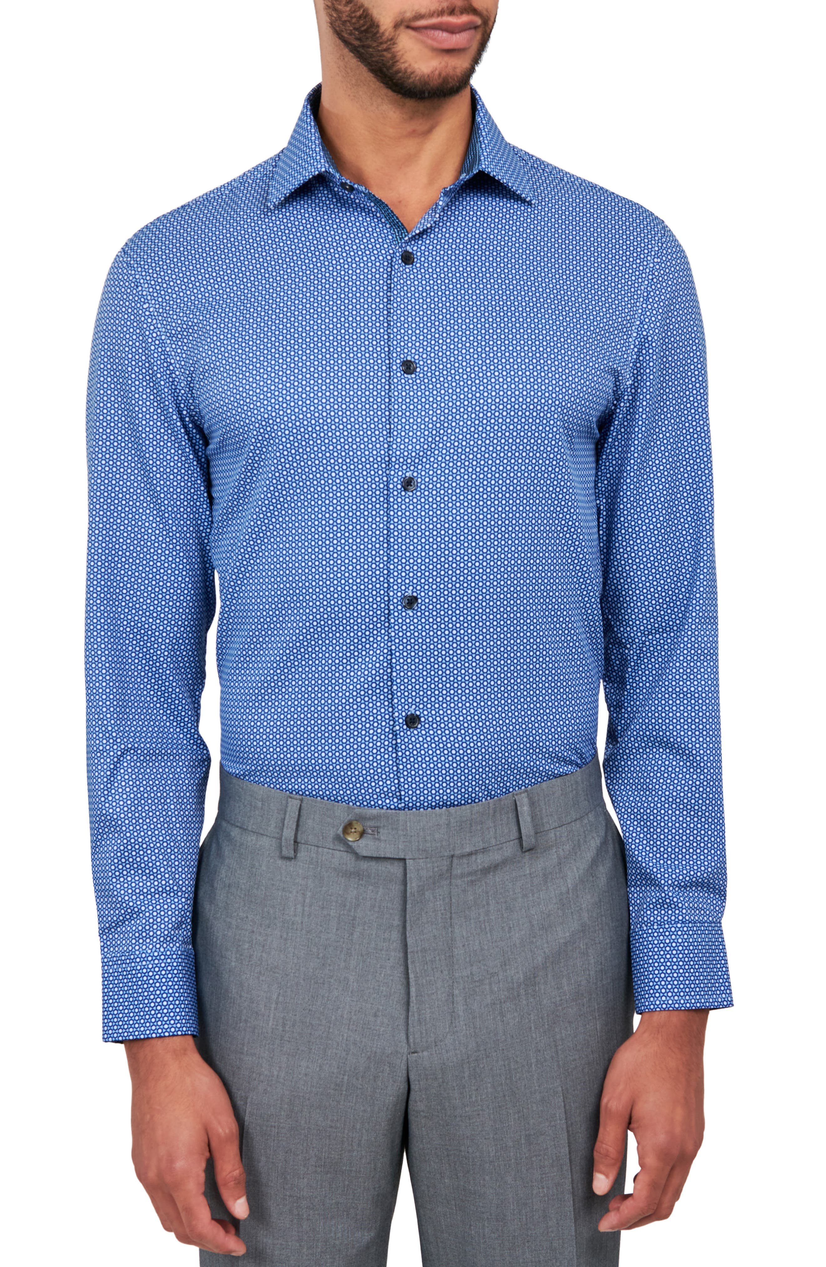 W.R.K Dot Geo Print Stretch Performance Dress Shirt