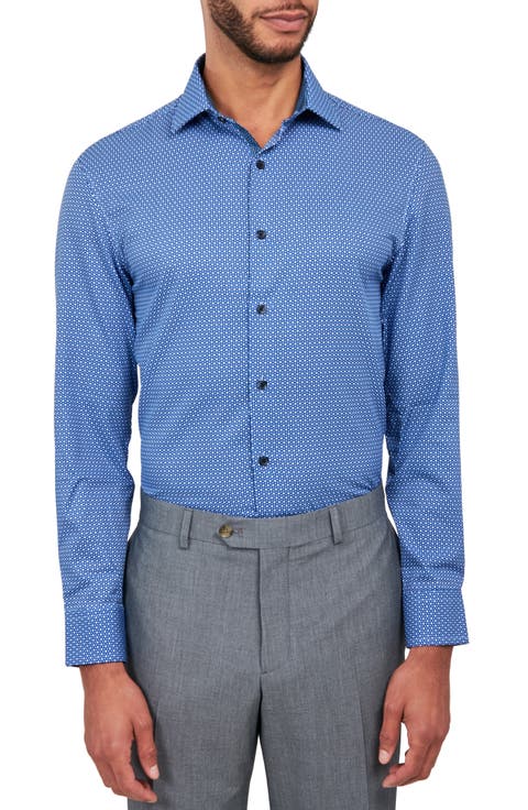 Dot Geo Print Stretch Performance Dress Shirt (Regular & Big)