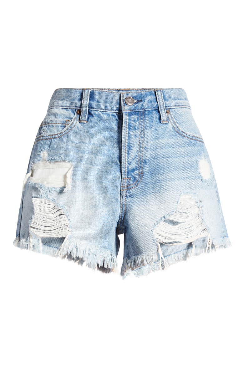 Destroyed Nonstretch Denim Cutoff Shorts, Alternate, color, LIGHT WASH