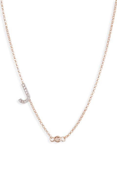 Bezel Diamond Initial Chain Necklace - 0.2ct.