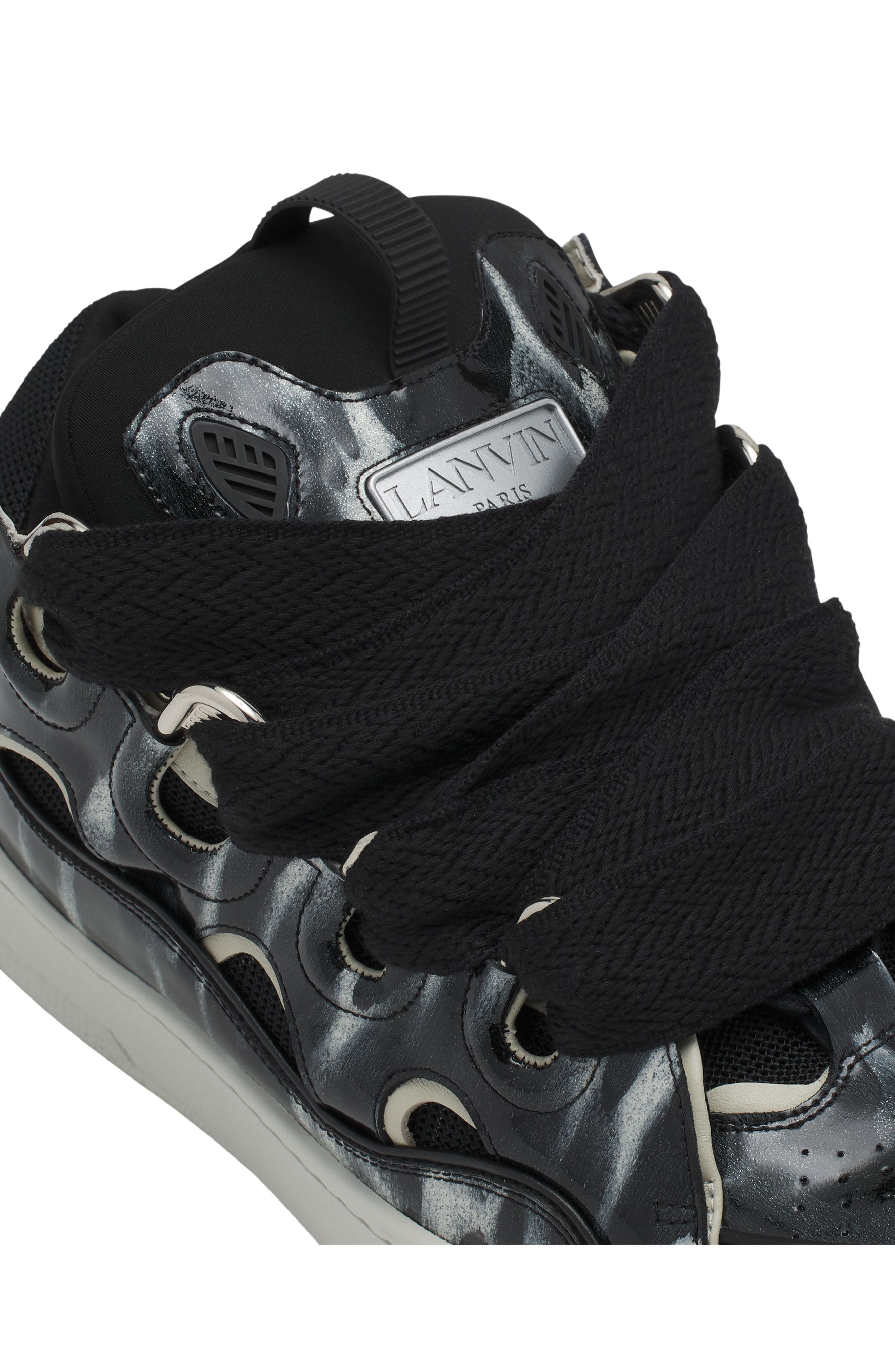 Lanvin Curb Leather Sneakers With Sparkles, Alternate, color, Black/White