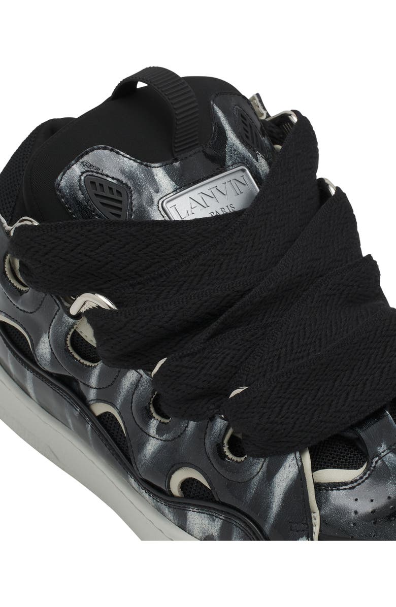 Lanvin Curb Leather Sneakers With Sparkles, Alternate, color, Black/White