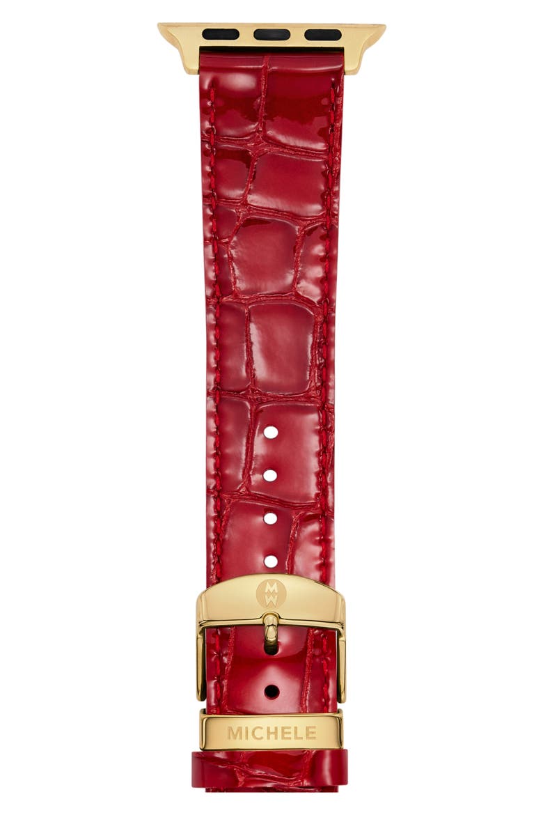 Croc Embossed Leather 20mm Apple Watch® Watchband, Main, color, RED