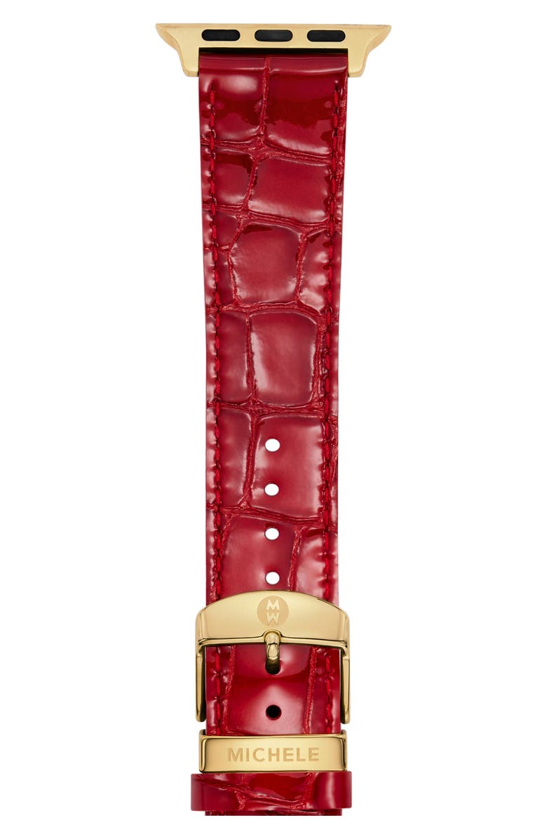 MICHELE Croc Embossed Leather 20mm Apple Watch<sup>®</sup> Watchband, Main, color, Red